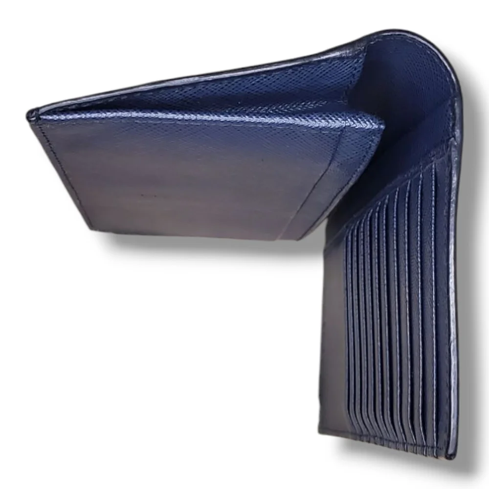 Prada Bicolor Black & Blue Saffiano Leather Long Wallet Sleek Minimalist Design